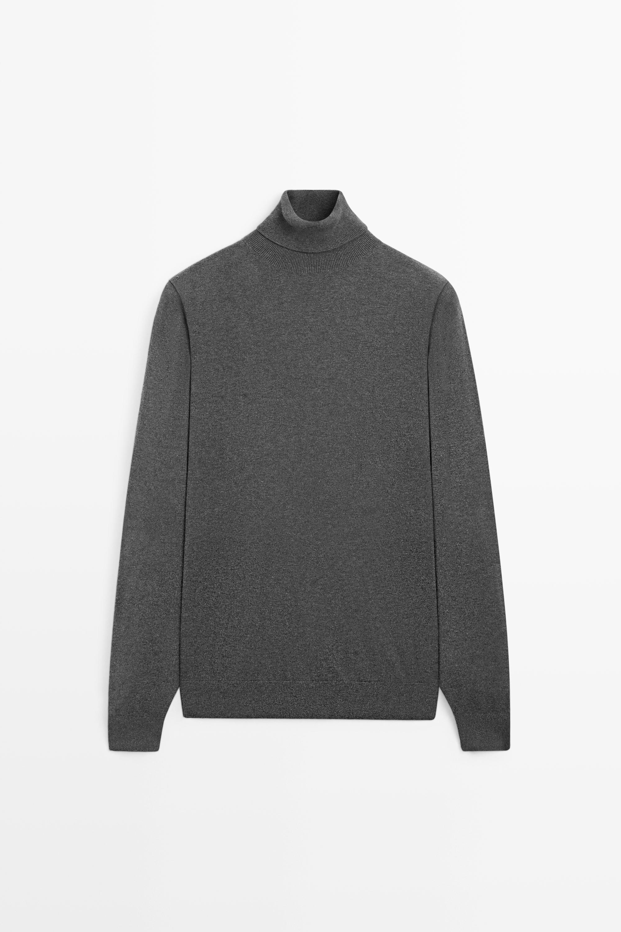 Cotton blend knit high-neck sweater